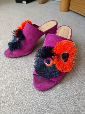 Loeffler Randall Fuchsia Suede Slide Mules with tassels, US 5/ EU 35